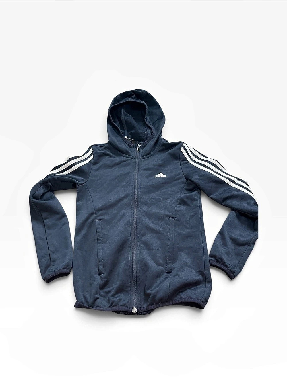 adidas Aeroready Boys Navy Blue Athletic Zip Jacket Size Medium Stripes Arms